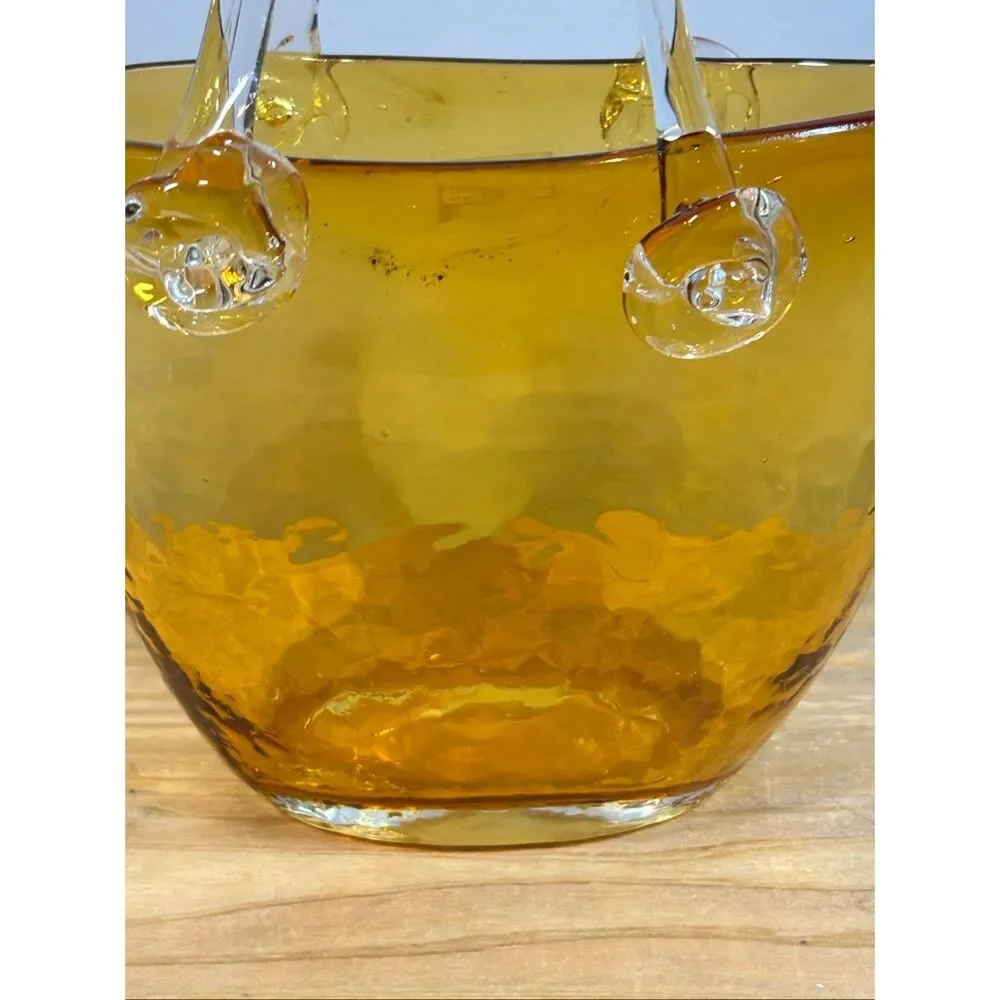 Vintage hand-blown amber art glass purse vase design Society